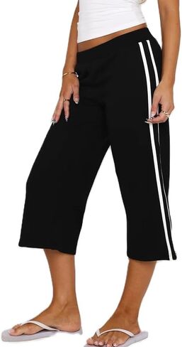 Adoeren Women Y2k Low Rise Drawstring Capri Pants Wide Leg Knee Length Joggers Cropped Sweatpants Bermuda Shorts in Saudi Arabia