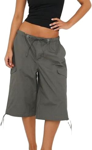 Adoeren Women Y2k Low Rise Drawstring Capri Pants Wide Leg Knee Length Joggers Cropped Sweatpants Bermuda Shorts in Saudi Arabia