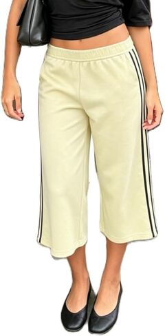 Adoeren Women Y2k Low Rise Drawstring Capri Pants Wide Leg Knee Length Joggers Cropped Sweatpants Bermuda Shorts in Saudi Arabia