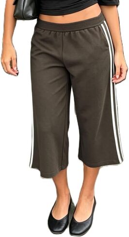 Adoeren Women Y2k Low Rise Drawstring Capri Pants Wide Leg Knee Length Joggers Cropped Sweatpants Bermuda Shorts in Saudi Arabia