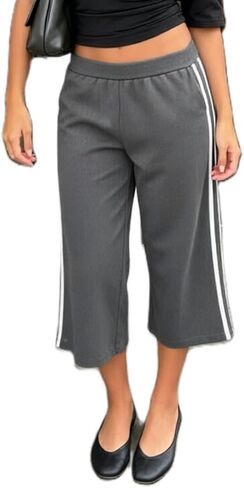 Adoeren Women Y2k Low Rise Drawstring Capri Pants Wide Leg Knee Length Joggers Cropped Sweatpants Bermuda Shorts in Saudi Arabia