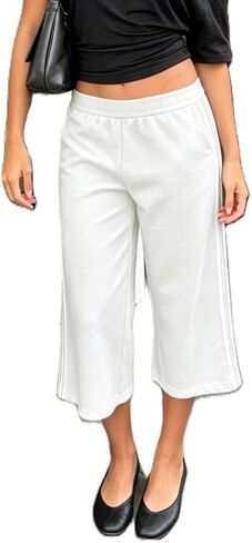 Adoeren Women Y2k Low Rise Drawstring Capri Pants Wide Leg Knee Length Joggers Cropped Sweatpants Bermuda Shorts in Saudi Arabia