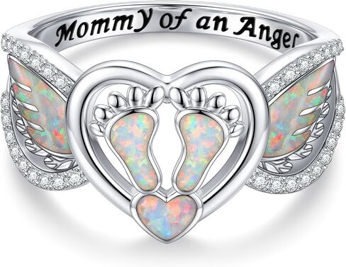 S92 Sterling Silver Opal Angel Wing Ring for Women Mommy of an Angel Memorial Jewelry Gift in Saudi Arabia