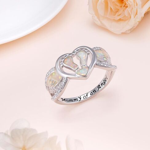 S92 Sterling Silver Opal Angel Wing Ring for Women Mommy of an Angel Memorial Jewelry Gift in Saudi Arabia