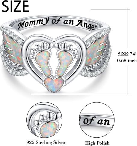 S92 Sterling Silver Opal Angel Wing Ring for Women Mommy of an Angel Memorial Jewelry Gift in Saudi Arabia