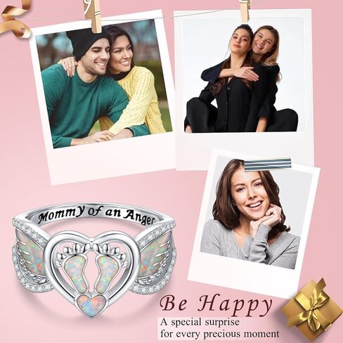S92 Sterling Silver Opal Angel Wing Ring for Women Mommy of an Angel Memorial Jewelry Gift in Saudi Arabia