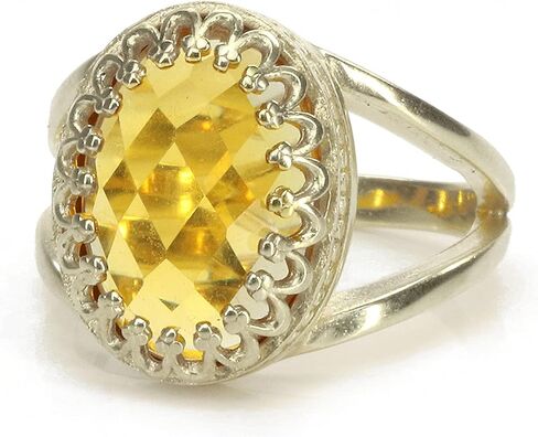 Fabulous Silver Citrine Ring - Oval Citrine in 925 Sterling Silver - Art Deco Birthstone Ring - Size 3-11 in Saudi Arabia