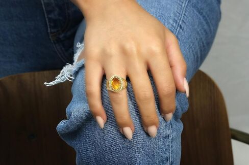 Fabulous Silver Citrine Ring - Oval Citrine in 925 Sterling Silver - Art Deco Birthstone Ring - Size 3-11 in Saudi Arabia