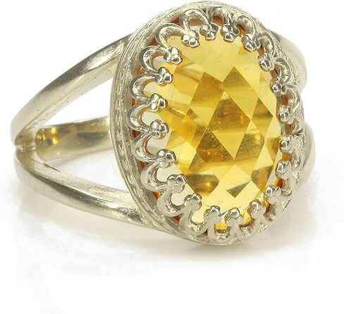 Fabulous Silver Citrine Ring - Oval Citrine in 925 Sterling Silver - Art Deco Birthstone Ring - Size 3-11 in Saudi Arabia