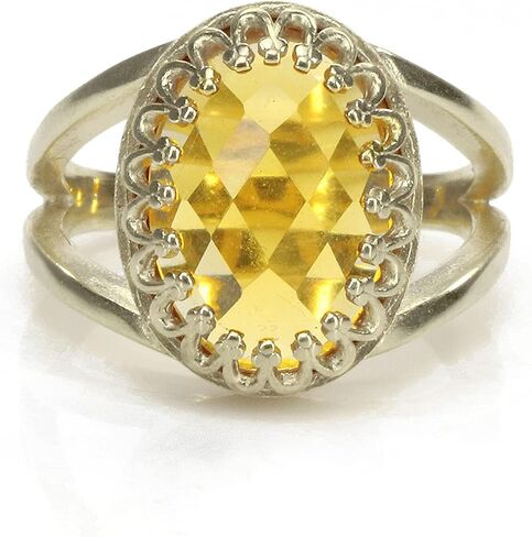 Fabulous Silver Citrine Ring - Oval Citrine in 925 Sterling Silver - Art Deco Birthstone Ring - Size 3-11 in Saudi Arabia
