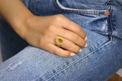 Fabulous Silver Citrine Ring - Oval Citrine in 925 Sterling Silver - Art Deco Birthstone Ring - Size 3-11 in Saudi Arabia