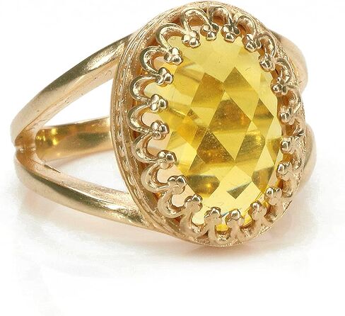 Fabulous Silver Citrine Ring - Oval Citrine in 925 Sterling Silver - Art Deco Birthstone Ring - Size 3-11 in Saudi Arabia
