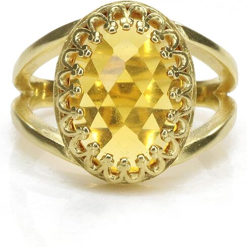 Fabulous Silver Citrine Ring - Oval Citrine in 925 Sterling Silver - Art Deco Birthstone Ring - Size 3-11 in Saudi Arabia