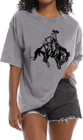 Cowboy Shirts for Women Western Graphic Tees Cowgirl Rodeo Shirt Vintage Oversized Tshirts Country Concert Outfits in Saudi Arabia