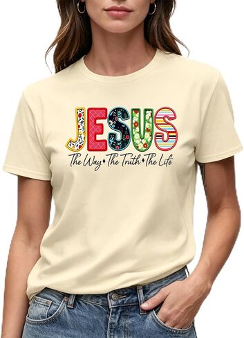 Jesus The Way The Truth The Life Graphic T-Shirt, White, Christian Faith Tee, Women's in Saudi Arabia