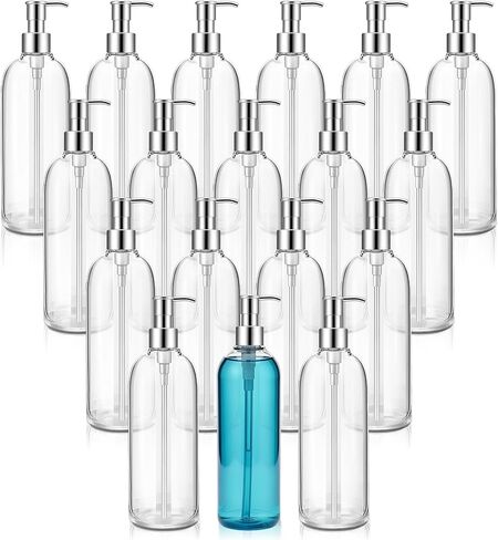 Domensi 18 Pcs 16 oz Clear Plastic Soap Dispenser Bottles with Pump, Refillable Foaming Soap Dispenser, Portable Shampoo Cylinder Bottles for Lotion, Shampoo, Kitchen, Bathroom & Travel Use in Saudi Arabia