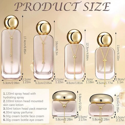 6 Pcs Luxury Glass Skincare Containers Set Refillable with Pump Glass Bottle with Gold Chain Spray Bottle Skincare Jars 1.01-4.06 oz for Oil Water Cream Foundation Serum Moisturizer(Orange) in Saudi Arabia