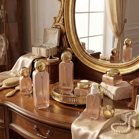 6 Pcs Luxury Glass Skincare Containers Set Refillable with Pump Glass Bottle with Gold Chain Spray Bottle Skincare Jars 1.01-4.06 oz for Oil Water Cream Foundation Serum Moisturizer(Orange) in Saudi Arabia