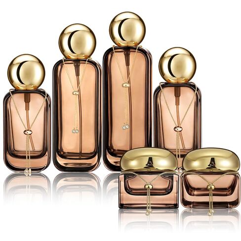 6 Pcs Luxury Glass Skincare Containers Set Refillable with Pump Glass Bottle with Gold Chain Spray Bottle Skincare Jars 1.01-4.06 oz for Oil Water Cream Foundation Serum Moisturizer(Orange) in Saudi Arabia