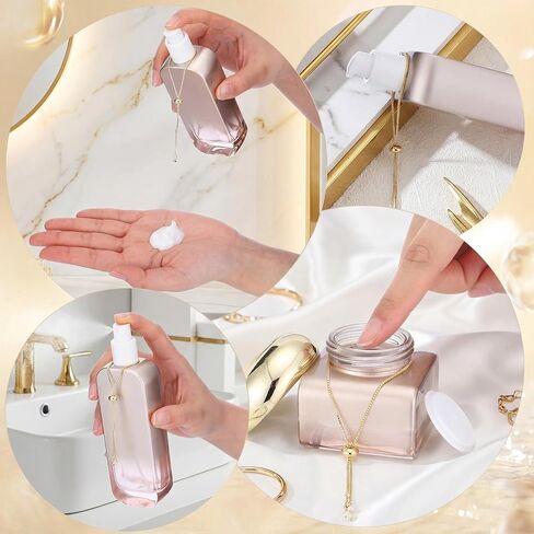 6 Pcs Luxury Glass Skincare Containers Set Refillable with Pump Glass Bottle with Gold Chain Spray Bottle Skincare Jars 1.01-4.06 oz for Oil Water Cream Foundation Serum Moisturizer(Orange) in Saudi Arabia