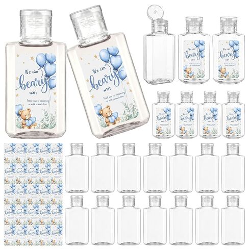 SiliFine 50 Sets Baby Shower Party Favors for Guests Empty Mini Sanitizer Bottles Bulk 2oz Travel Size Hand Sanitizer Bottles Baby Shower Thank You Gift for Guests Party Supplies(Little Bear,Blue) in Kuwait