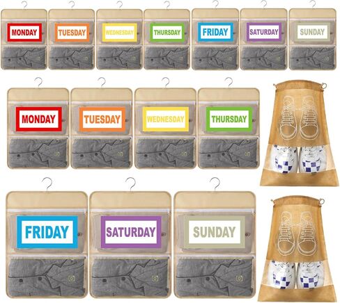 16 Pack Packing Cubes for Travel Days of Week Suitcases Organizer with Shoe Bags Camping Storage Bags with Hook for Travel in Saudi Arabia