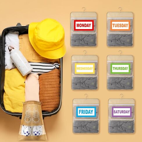 16 Pack Packing Cubes for Travel Days of Week Suitcases Organizer with Shoe Bags Camping Storage Bags with Hook for Travel in Saudi Arabia