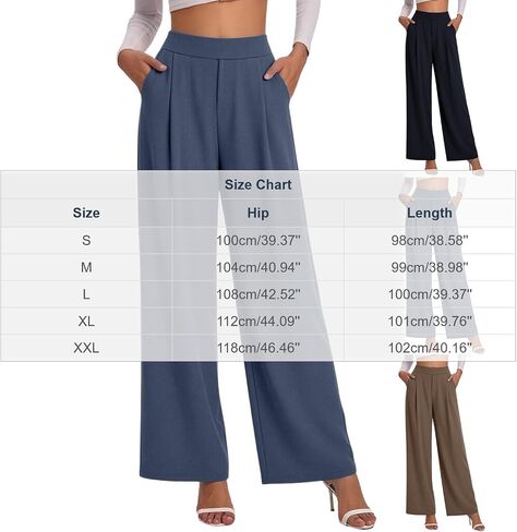 Womens Dress Pants High Waisted Office Pants for Bussiness Work Solid Loose Fit Straight Leg Trousers Tummy Control in Kuwait