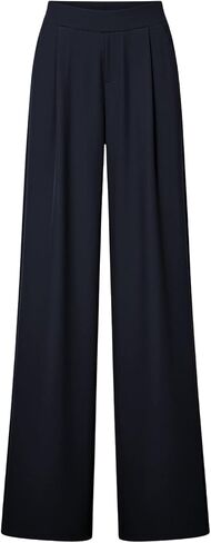 Womens Dress Pants High Waisted Office Pants for Bussiness Work Solid Loose Fit Straight Leg Trousers Tummy Control in Kuwait