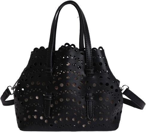 Womens Hollow Vegan Leather Tote Bag, Scalloped Edge Top Handle Handbag Small Summer Beach Bucket Shoulder Crossbody Purse in Saudi Arabia