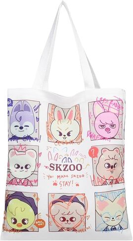 SKZ Merch Canvas Tote Bag for Stay Fans, White, Cotton Outer, Adjustable Strap, 5.3L Capacity, Unisex in Saudi Arabia