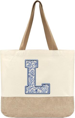 Initial Canvas Tote Bag, Womens Personalized Monogram L Tote Bags, Suitable for Wedding Engagement Parties Honeymoon Birthday Beach Holiday, Gift for Women Grandma Mom Teacher Friends Bridesmaids in Saudi Arabia