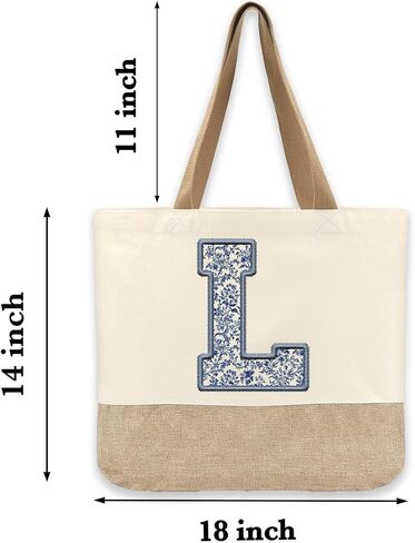 Initial Canvas Tote Bag, Womens Personalized Monogram L Tote Bags, Suitable for Wedding Engagement Parties Honeymoon Birthday Beach Holiday, Gift for Women Grandma Mom Teacher Friends Bridesmaids in Saudi Arabia