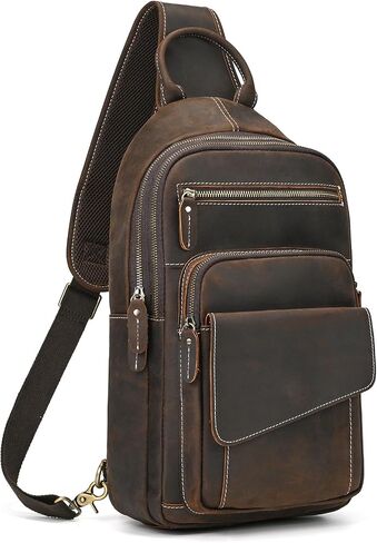 Men’s Vintage Full Grain Leather Sling Bag Crossbody Chest Daypack for Travel/Hiking in Saudi Arabia