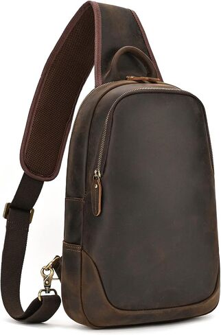 Men’s Vintage Full Grain Leather Sling Bag Crossbody Chest Daypack for Travel/Hiking in Saudi Arabia