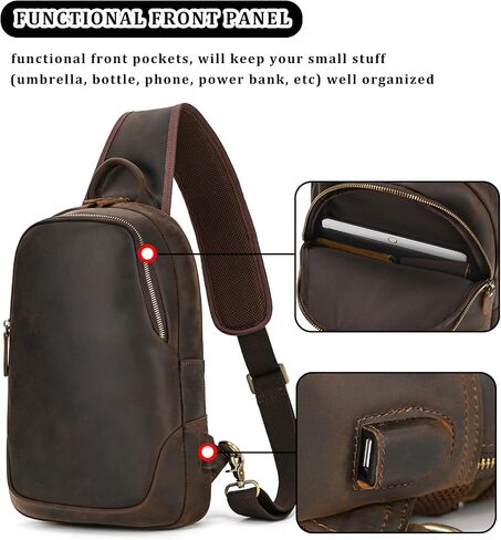 Men’s Vintage Full Grain Leather Sling Bag Crossbody Chest Daypack for Travel/Hiking in Saudi Arabia