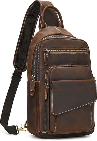 Men’s Vintage Full Grain Leather Sling Bag Crossbody Chest Daypack for Travel/Hiking in Saudi Arabia