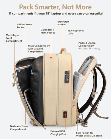 Zurligi Vacuum Seal Travel Backpack with Removable Hip Belt & Vacuum Bag with Pump, Compression Travel Backpack with Vacuum System Expandable 40-60L Carry-On Backpack for Travel Business in Saudi Arabia