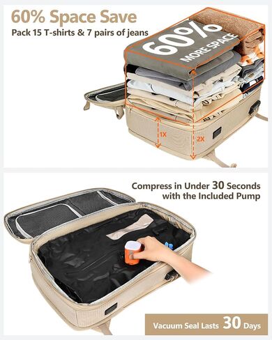 Zurligi Vacuum Seal Travel Backpack with Removable Hip Belt & Vacuum Bag with Pump, Compression Travel Backpack with Vacuum System Expandable 40-60L Carry-On Backpack for Travel Business in Saudi Arabia