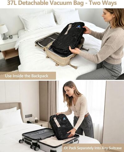 Zurligi Vacuum Seal Travel Backpack with Removable Hip Belt & Vacuum Bag with Pump, Compression Travel Backpack with Vacuum System Expandable 40-60L Carry-On Backpack for Travel Business in Saudi Arabia