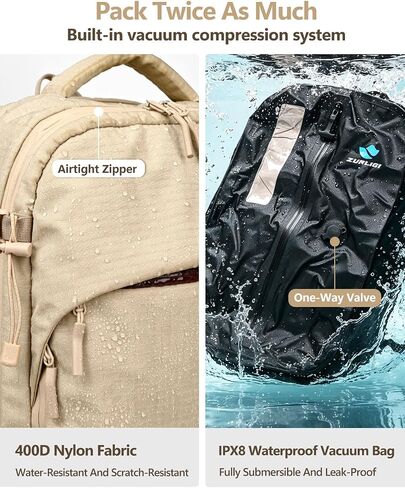 Zurligi Vacuum Seal Travel Backpack with Removable Hip Belt & Vacuum Bag with Pump, Compression Travel Backpack with Vacuum System Expandable 40-60L Carry-On Backpack for Travel Business in Saudi Arabia