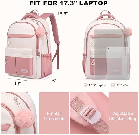 School Laptop Backpack for Teen Girls: 17.3 Inch Cute College Bookbag Waterproof Book Bags Anti-theft Travel Daypack Casual Back Pack Elementary Middle High School Bag for Kids Students Women Pink in Kuwait