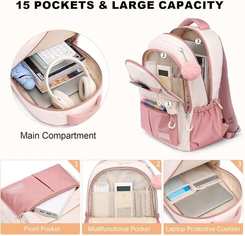 School Laptop Backpack for Teen Girls: 17.3 Inch Cute College Bookbag Waterproof Book Bags Anti-theft Travel Daypack Casual Back Pack Elementary Middle High School Bag for Kids Students Women Pink in Kuwait