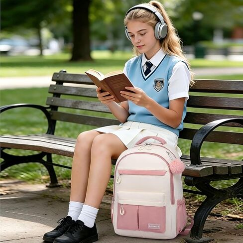 School Laptop Backpack for Teen Girls: 17.3 Inch Cute College Bookbag Waterproof Book Bags Anti-theft Travel Daypack Casual Back Pack Elementary Middle High School Bag for Kids Students Women Pink in Kuwait