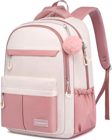 School Laptop Backpack for Teen Girls: 17.3 Inch Cute College Bookbag Waterproof Book Bags Anti-theft Travel Daypack Casual Back Pack Elementary Middle High School Bag for Kids Students Women Pink in Kuwait
