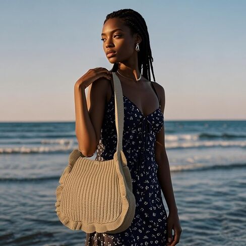 ENBEI Women's Crochet Tote Bag Knit Shoulder bag, Beach Bag, Cute Eco-Friendly Handmade Tote for Shopping, Travel, Daily Use in Saudi Arabia