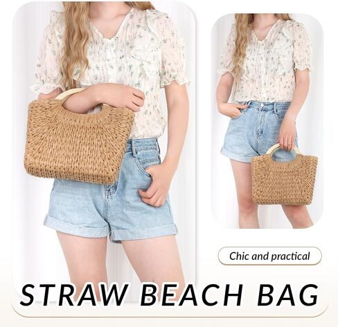 Summer Straw Purse for Women Woven Straw Tote Beach Purse Handbag for Party Vacation in Kuwait