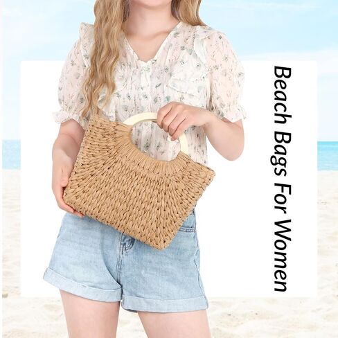 Summer Straw Purse for Women Woven Straw Tote Beach Purse Handbag for Party Vacation in Kuwait