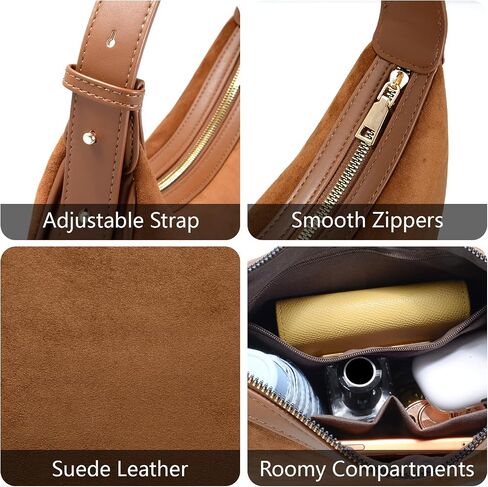 Suede Crossbody Bag for Women Crescent Shoulder Bag Vintage Hobo Handbag Purses Trendy Tote Handbags with Adjustable Strap | Suede Shoulder Bag in Saudi Arabia