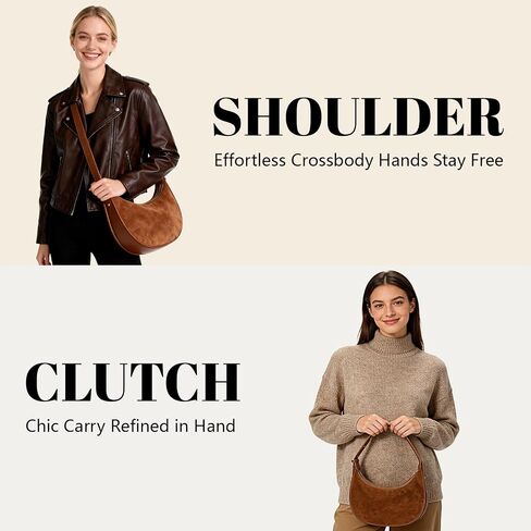 Suede Crossbody Bag for Women Crescent Shoulder Bag Vintage Hobo Handbag Purses Trendy Tote Handbags with Adjustable Strap | Suede Shoulder Bag in Saudi Arabia